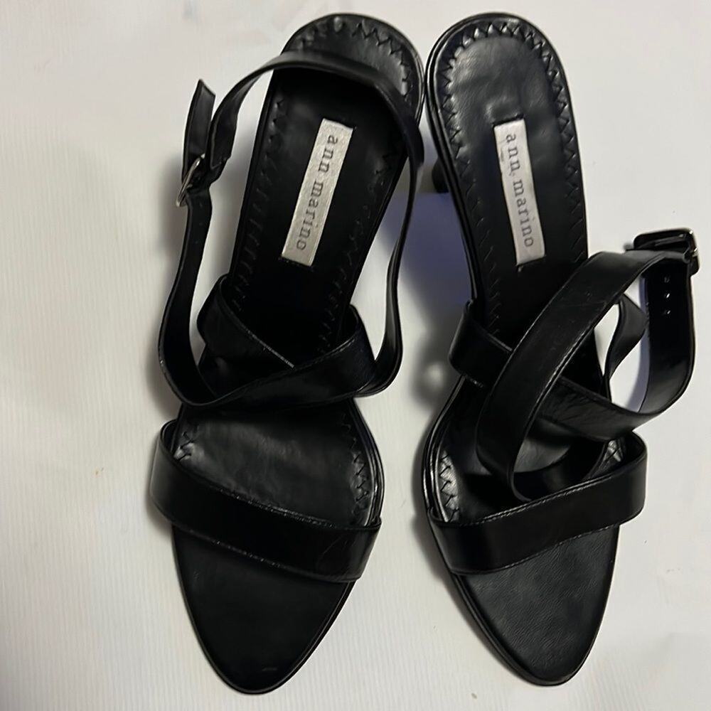 ANN MARINO BLACK LEATHER SANDALS OPEN TOE SIZE 11 M